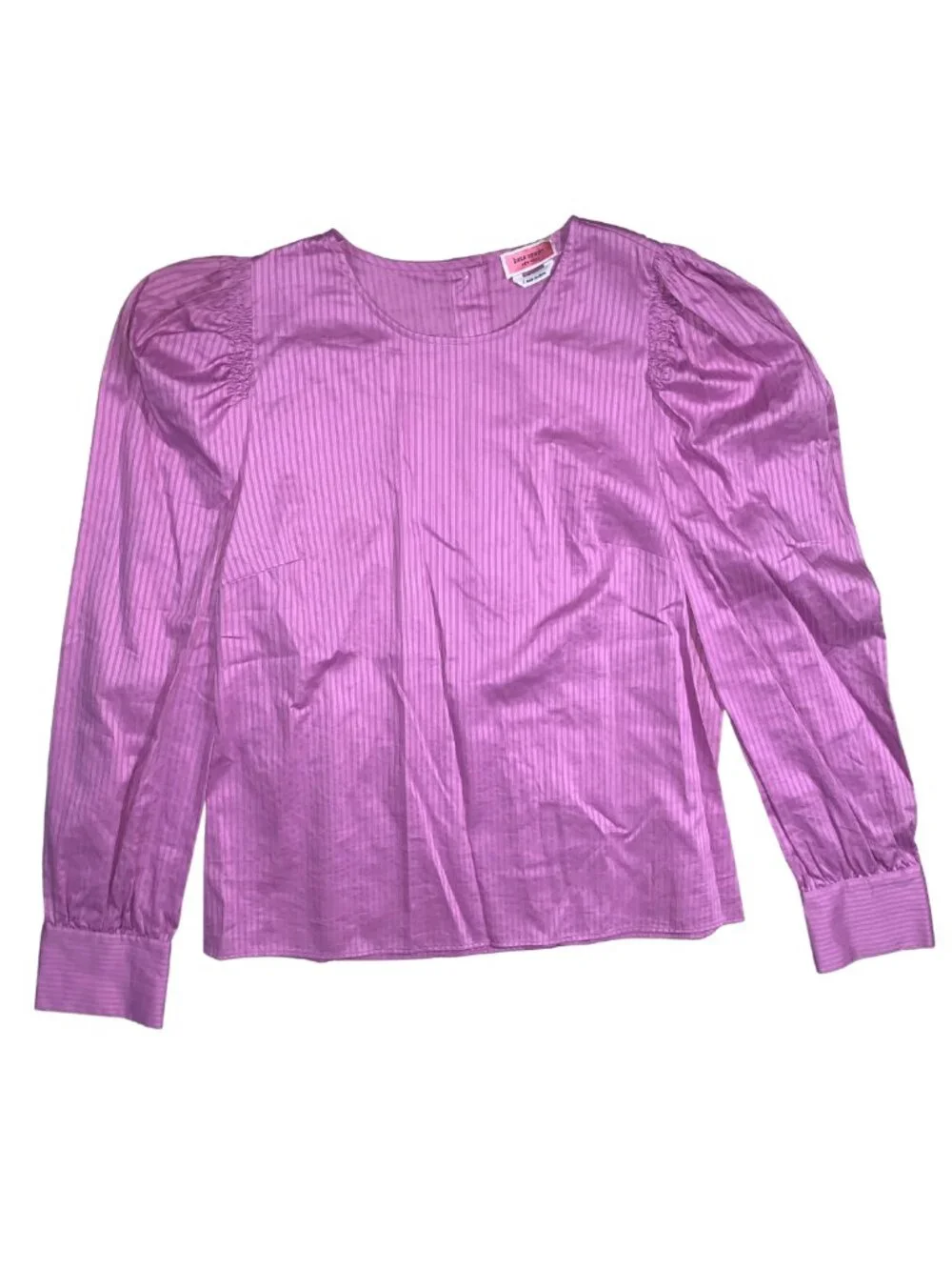 Kate Spade Cotton Puff Sleeve Striped Blouse in Purple - Size L - New with Tag